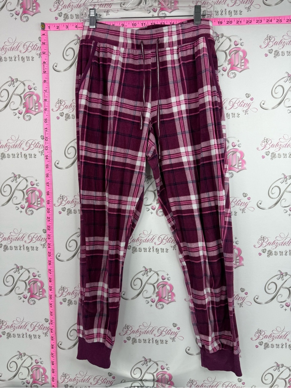 Nautica pants fleece plaid striped Pink and White Plaid Lounge Pants